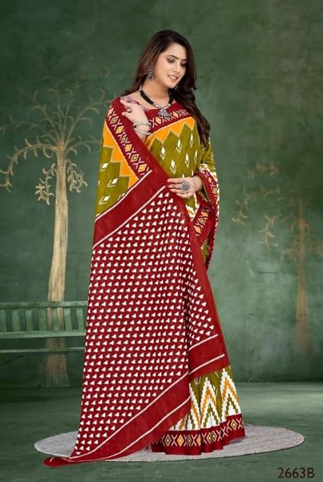 Rosolly Women'S Soft Pure Cotton Printed Saree With Unstitched Blouse 5.5Mtr
